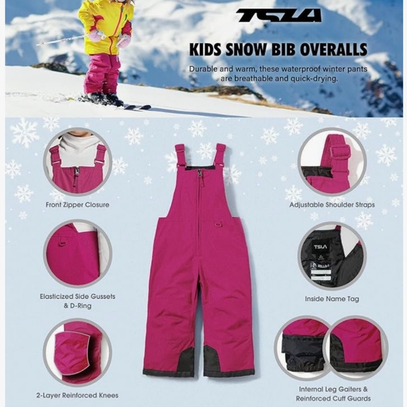 TSLA Toddler Girl Winter Snow Bib Waterproof Overalls, Ripstop Ski Pants 2T - Picture 3 of 10